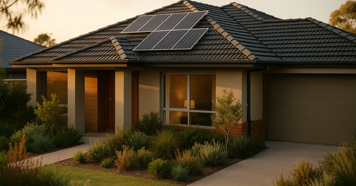 Energy-efficient Australian home with rooftop solar in warm afternoon light