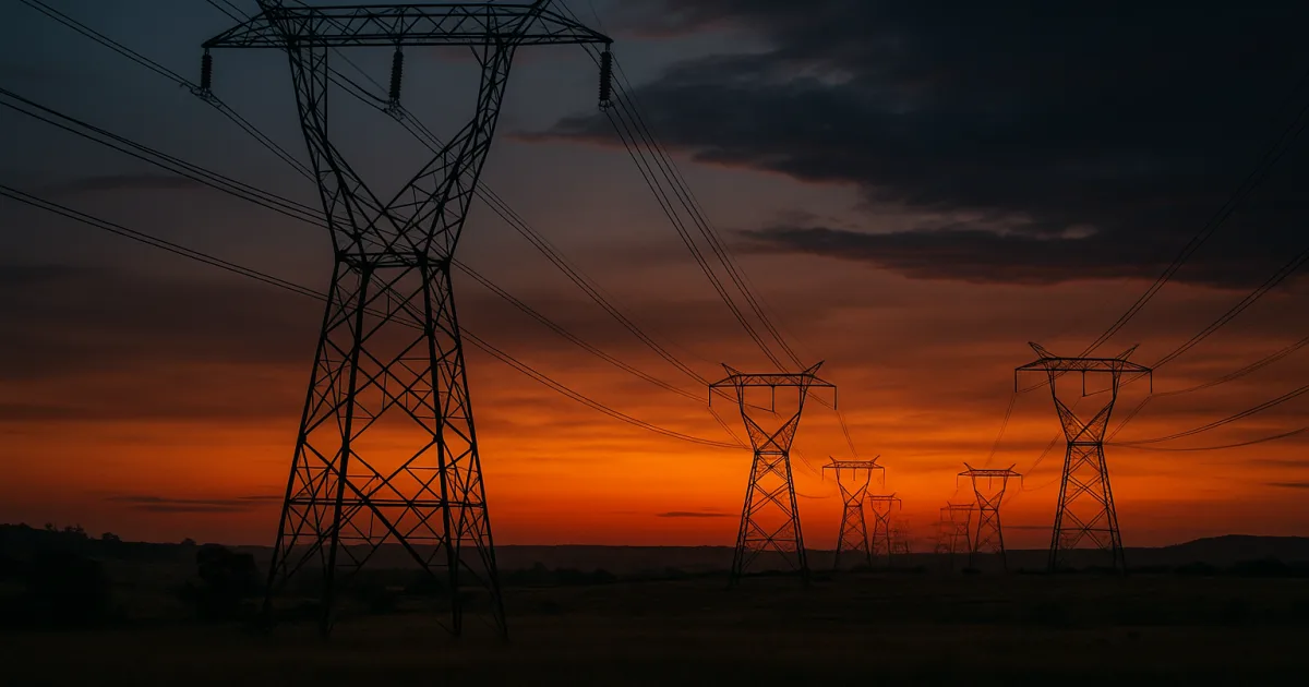 Australian power lines and electricity meter at dusk