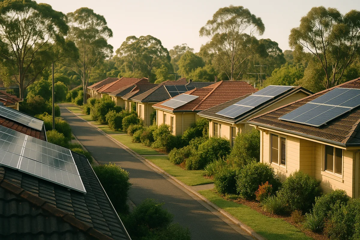 Rooftop solar across an Australian suburban neighbourhood